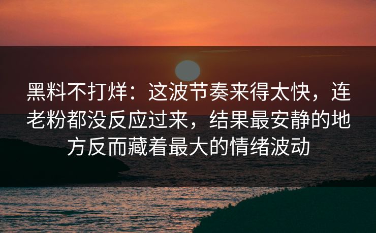 黑料不打烊：这波节奏来得太快，连老粉都没反应过来，结果最安静的地方反而藏着最大的情绪波动